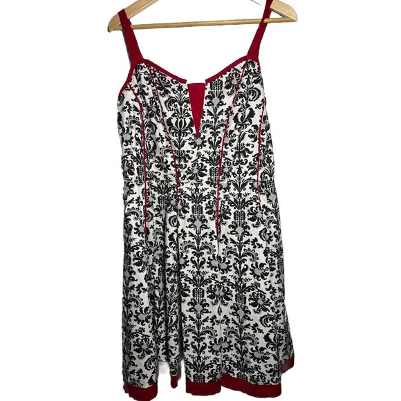 Joe Browns Damask Black White‎ Red Printed Mini Dress Size 16 - Picture 1 of 6